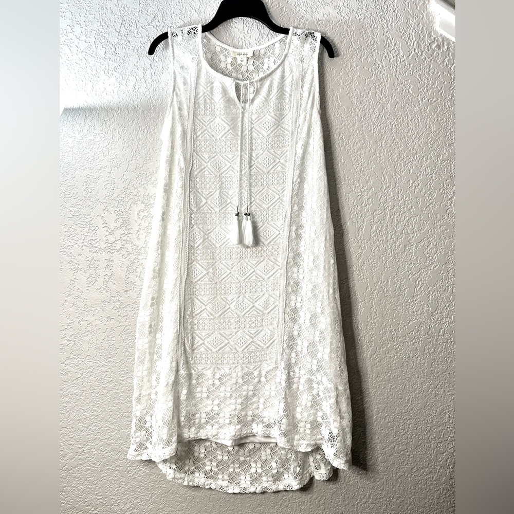 Style & Co White Lace Tassel Bohemian Sleeveless Summer High Low Dress Casual